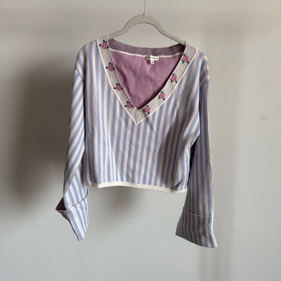 $189 NWOT Blue For Love And Lemons “Edie” Jacquard Knit Sweater Sz Small - Picture 3 of 10